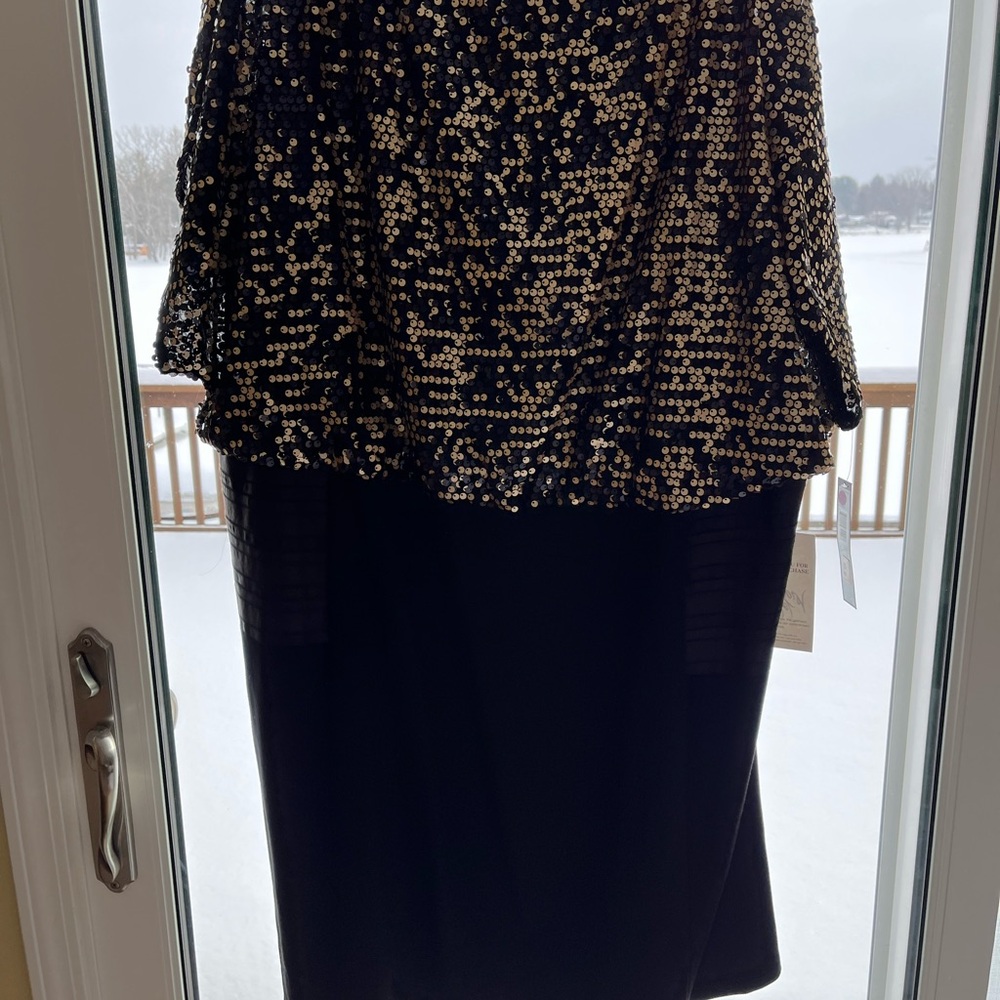 Tahari Woman Black and Gold Sequin Short Sleeve Dress - Picture 8 of 10